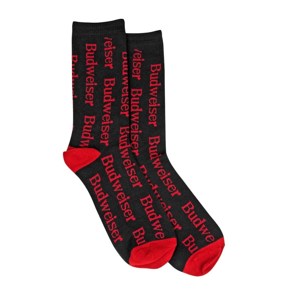 Budweiser All Over - Novelty Crew Socks - One Size Fits Most (6-12)